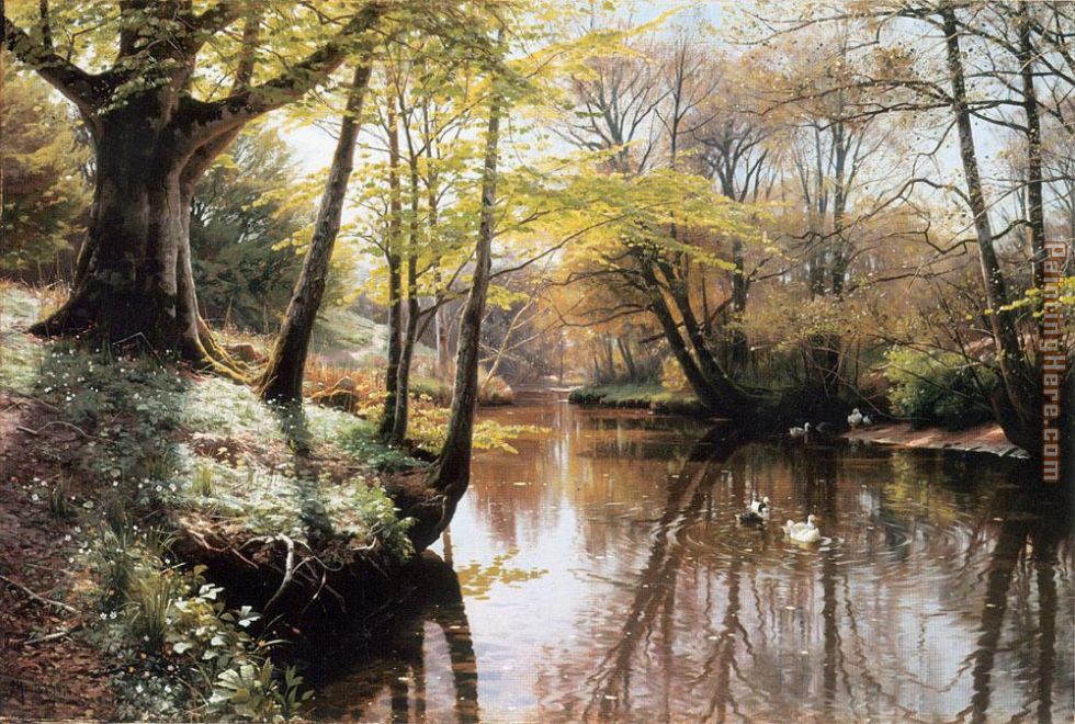 Peder Mork Monsted A River Landscape in Springtime